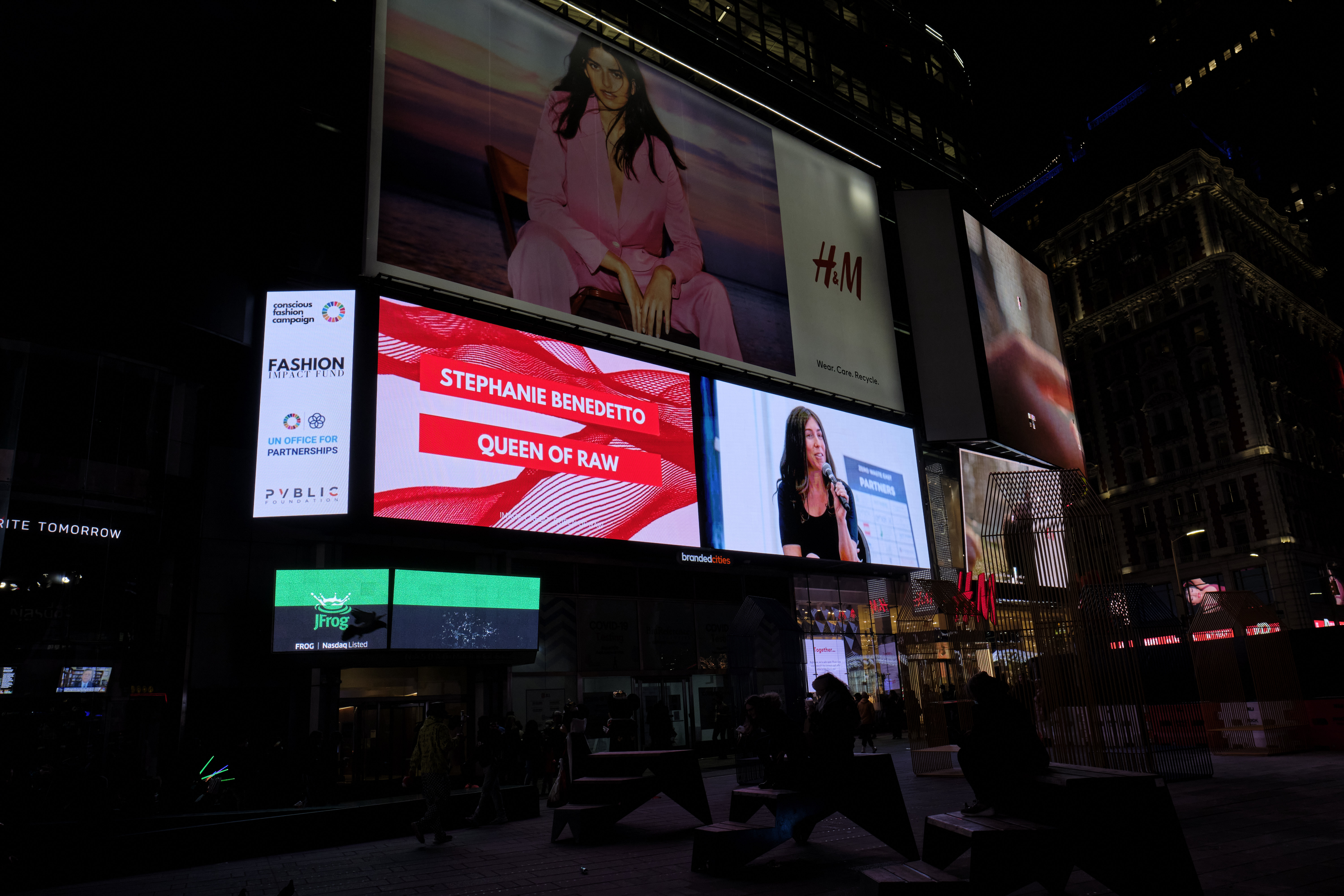 Conscious Fashion Campaign: New York | Stephanie Benedetto, Founder and CEO, Queen of Raw on the NYC Broadway Plaza Billboard