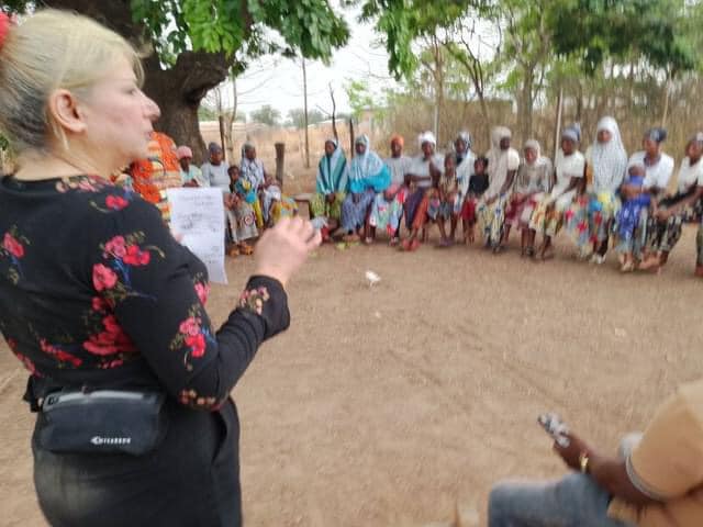 IPNAMME founder Gihan Soliman carrying out a training to a group of local women in Benin.